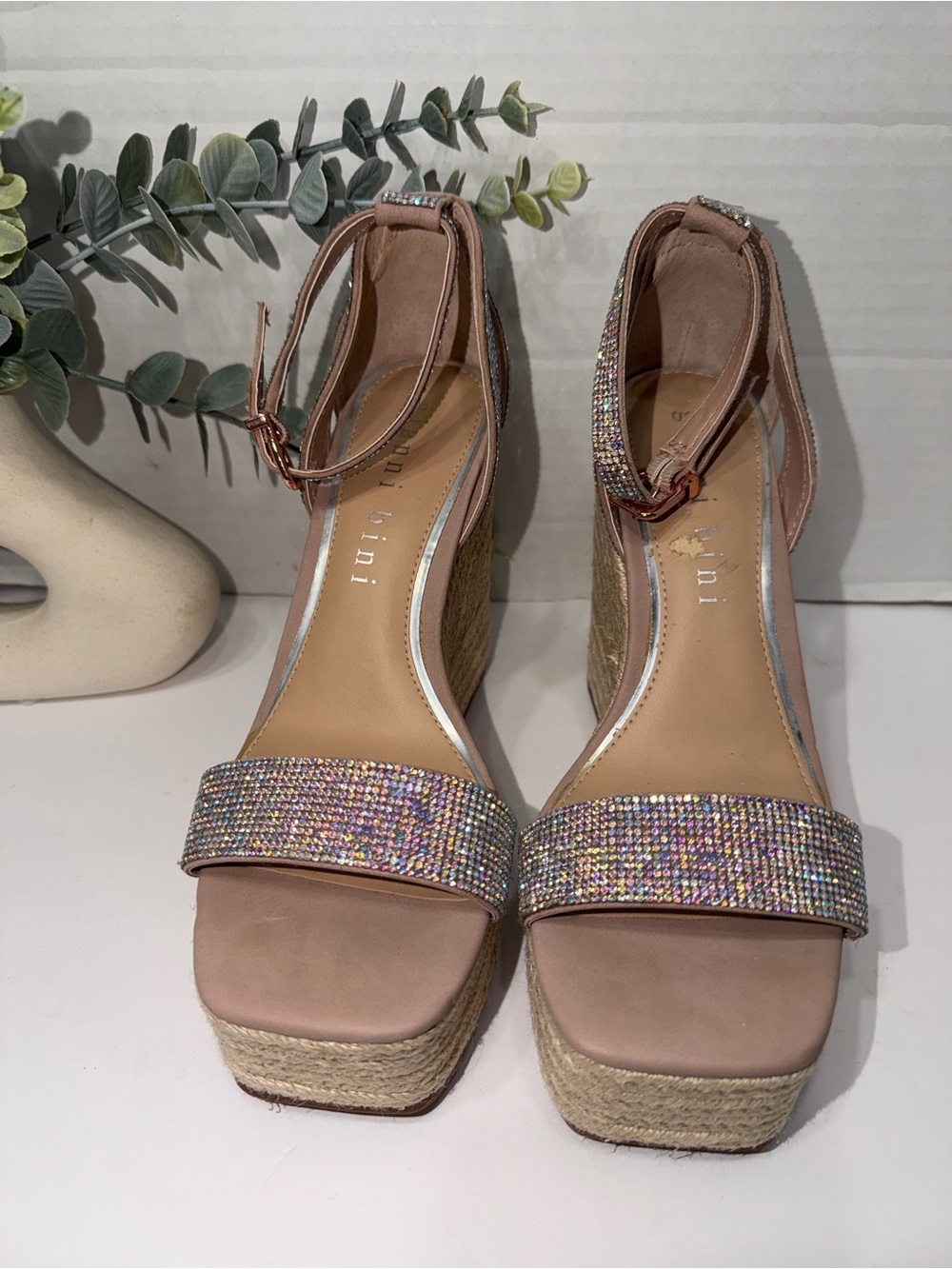 Gianni Bini Blush Pink Rhinestone Espadrille Wedges